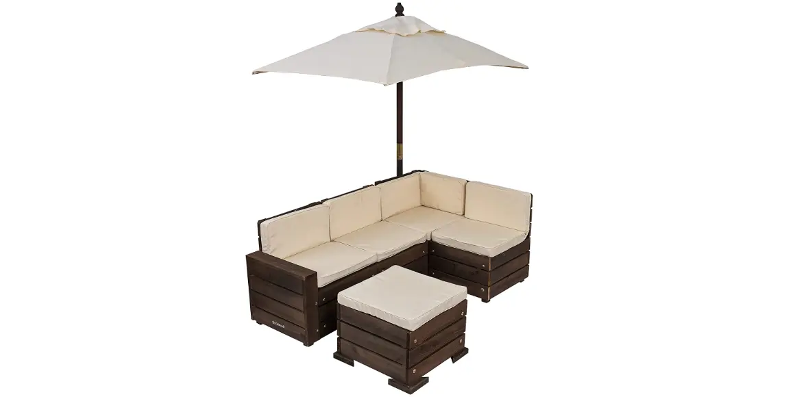 Amazon - KidKraft Wooden Outdoor Sectional Ottoman & Umbrella Set