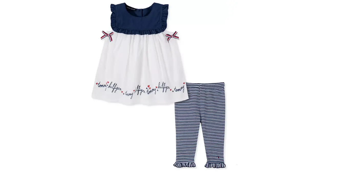 Macy - 70% Off Tommy Hilfiger Baby Girls Ruffle Sleeve Tunic with Striped Leggings Set